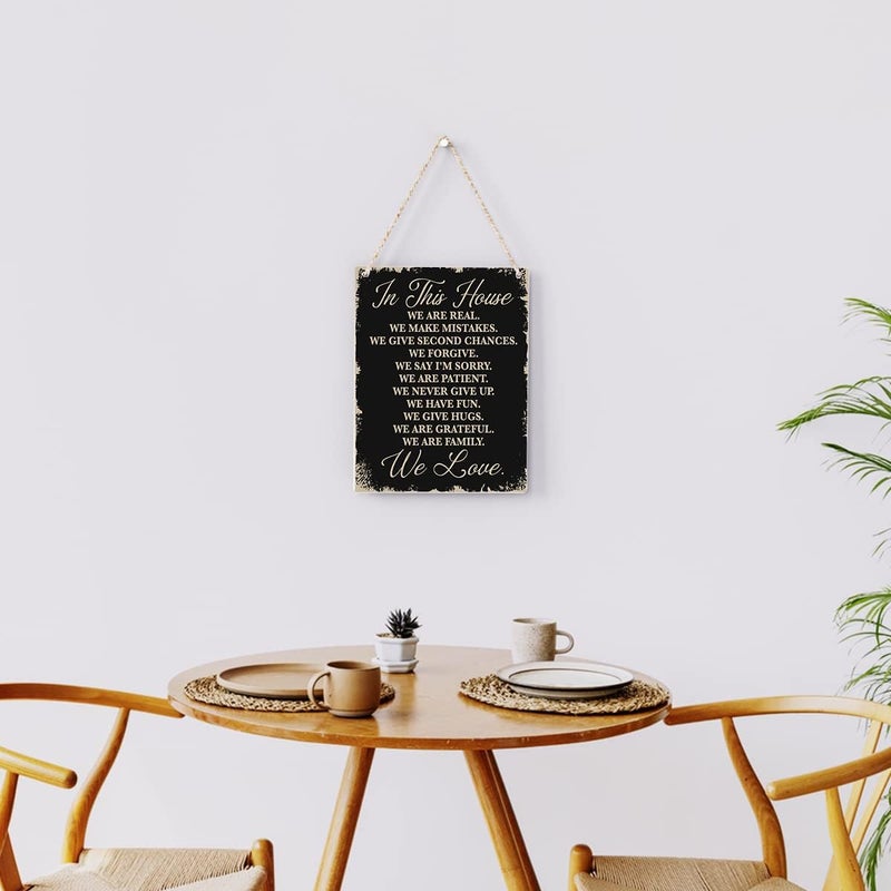 BELLOWDEER In This House Wooden Hanging Sign, House Rules Signs, Farmhouse Living Room Home Decor Wall Art, Inspirational Family Quote, Scripture Wooden Hanging Sign for Farmhouse Home Wall Art Decoration - Image 4